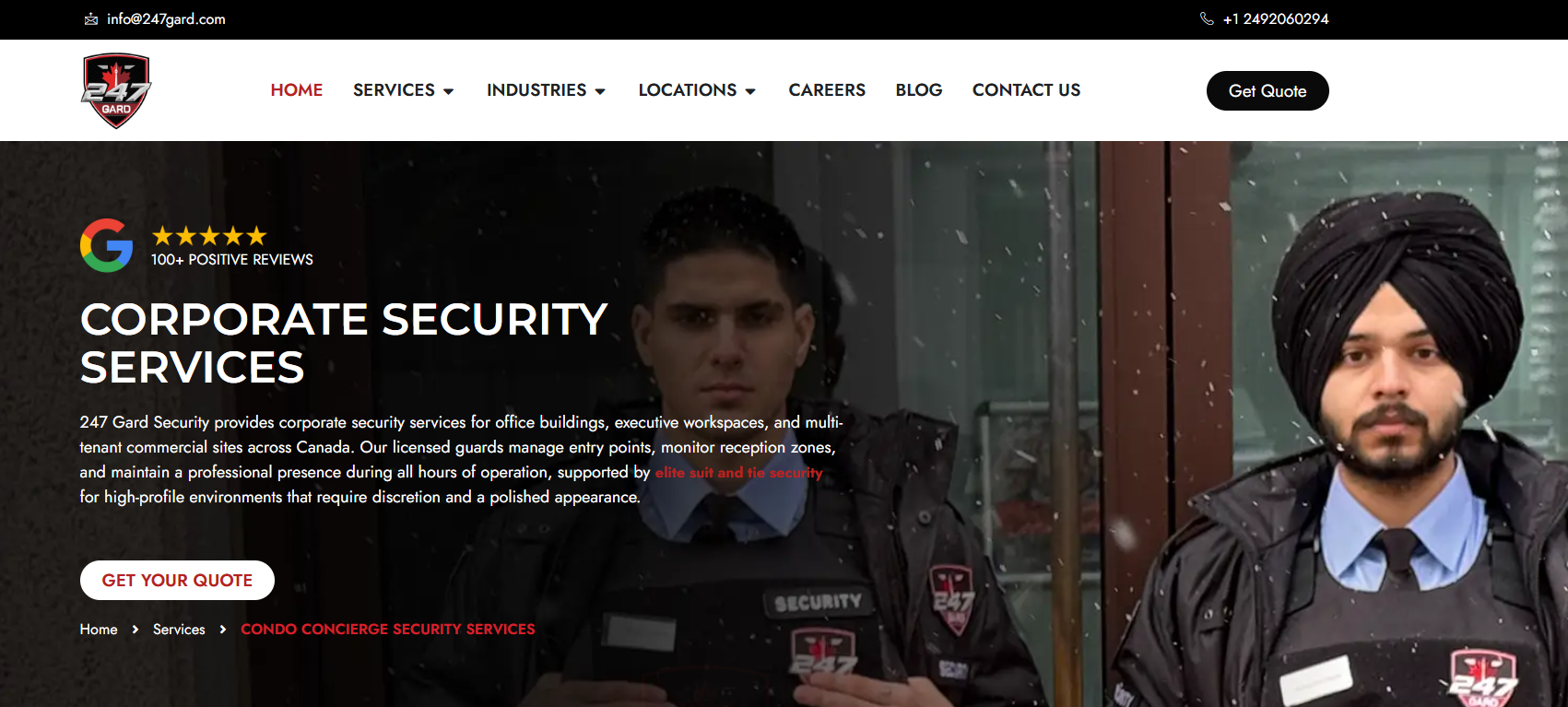 247 Gard providing security guard services for businesses in Toronto.