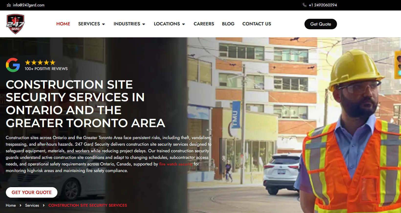 247 Gard construction security services in Toronto.