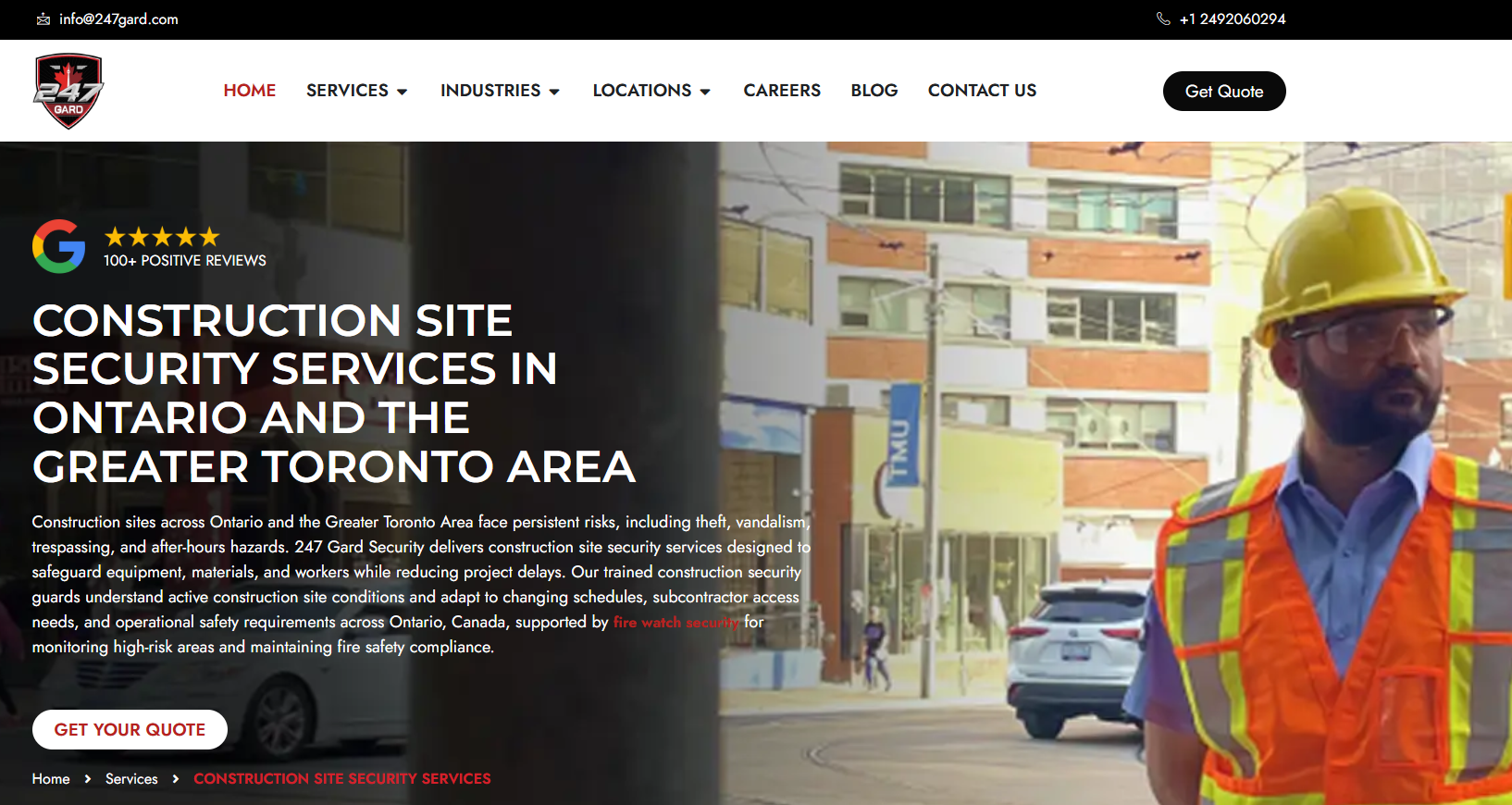 247 Gard construction site security services in Toronto.