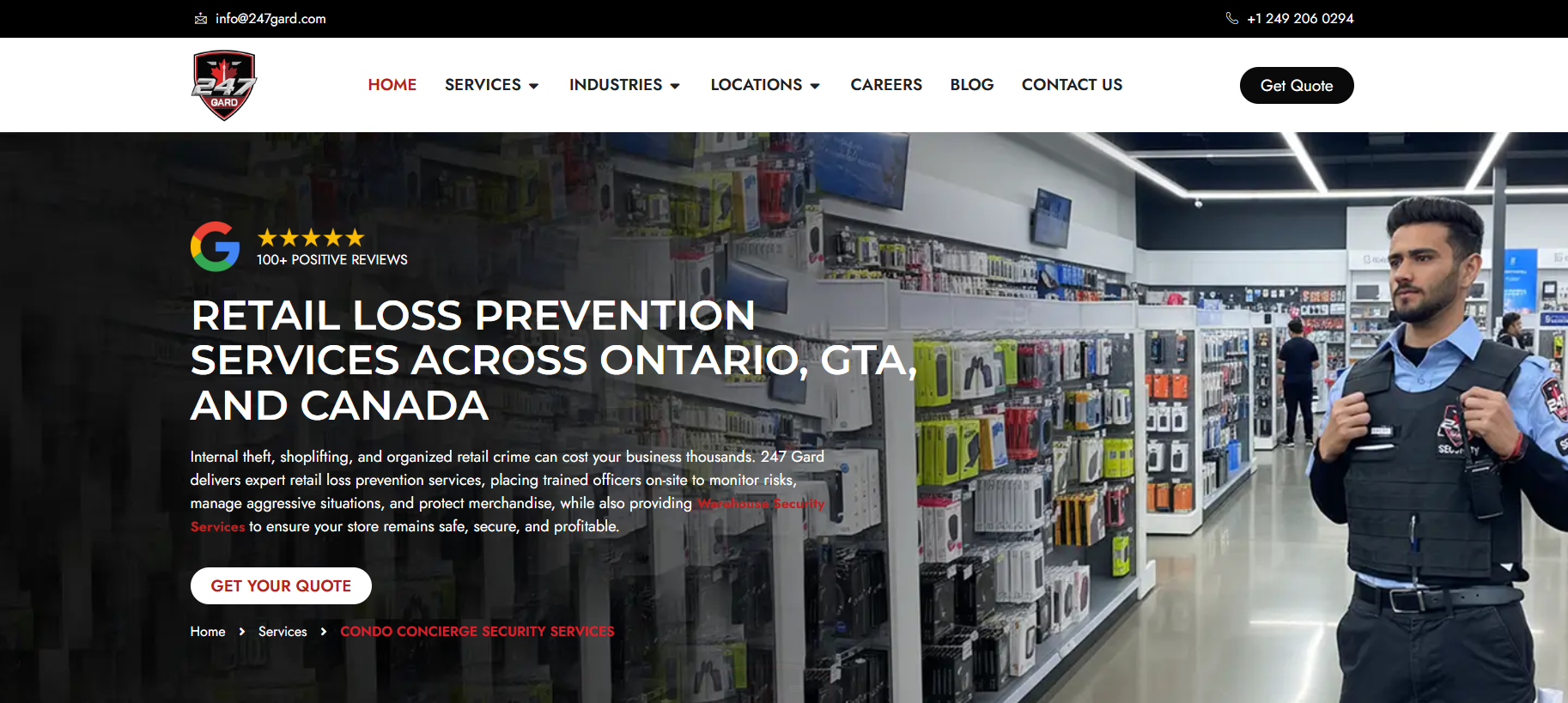 247 Gard retail security guard services in Toronto.