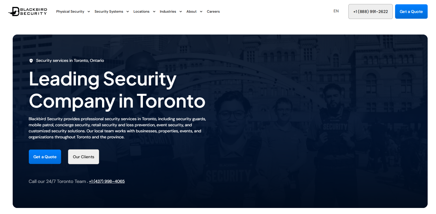 Blackbird Security providing security services for offices, retail stores, and industrial sites.
