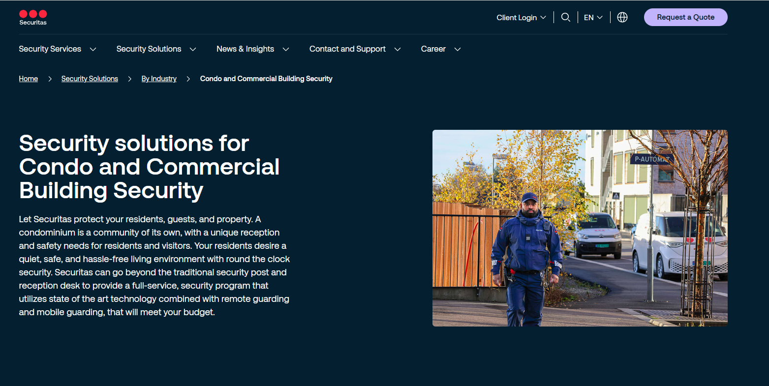 Securitas providing security guards and monitoring for residential communities.