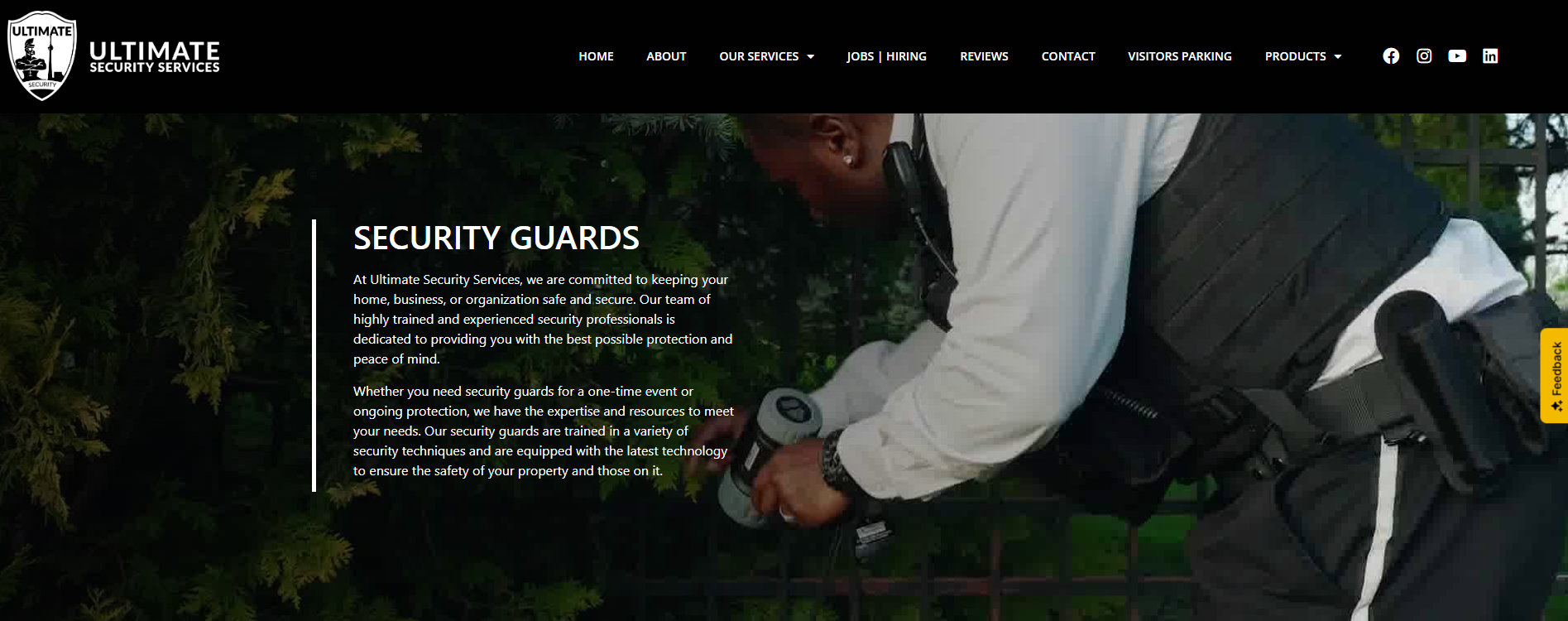 Ultimate Security Services providing guards, mobile patrols, CCTV, and access control.